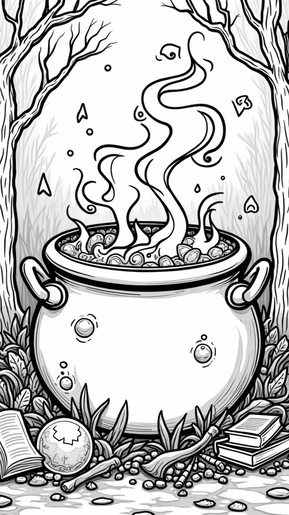 witches cauldron coloring page